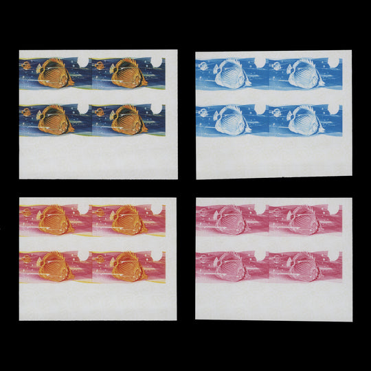 Penrhyn 1974 Blackback Butterflyfish progressive proof blocks