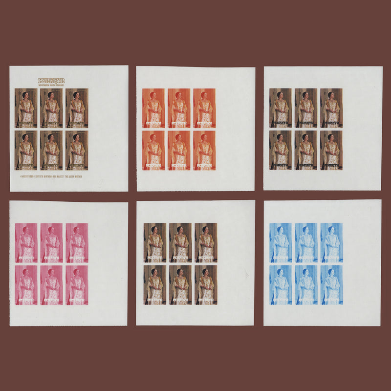 Penrhyn 1980 Queen Mother's Birthday progressive proof sheetlets