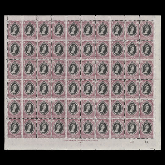 Perak 1953 (MNH) 10c Coronation plate 1A–6A pane of 60 stamps