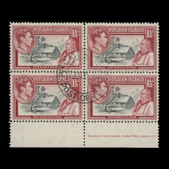 Pitcairn Islands 1940 (Used) 1½d John Adams and his House imprint block