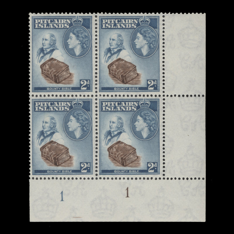 Pitcairn Islands 1957 (MNH) 2d Bounty Bible plate 1–1 block