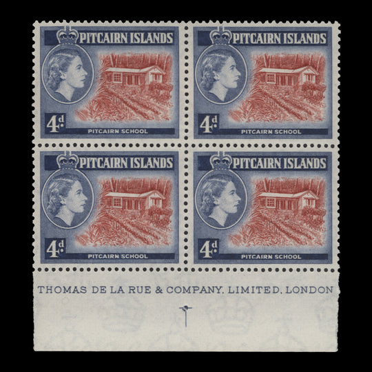 Pitcairn Islands 1957 (MNH) 4d Pitcairn School imprint block