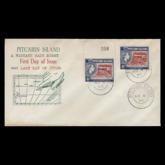 Pitcairn Islands 1958 Schoolteacher's House double-dated first day cover