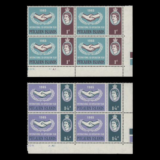 Pitcairn Islands 1965 (MLH) International Cooperation Year plate blocks