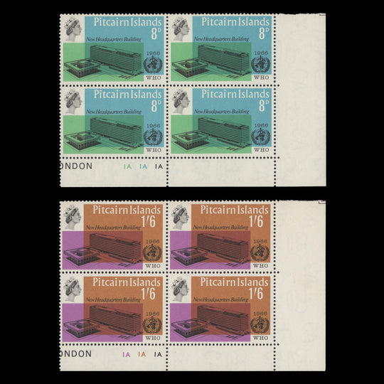 Pitcairn Islands 1966 (MLH) Inauguration of WHO Headquarters plate blocks