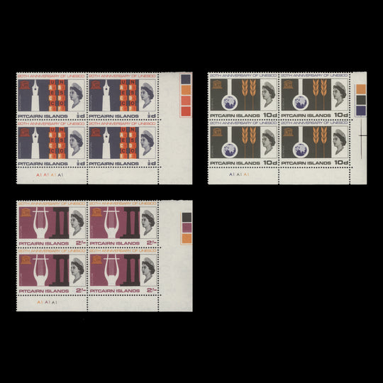 Pitcairn Islands 1966 (MLH) UNESCO Anniversary plate blocks