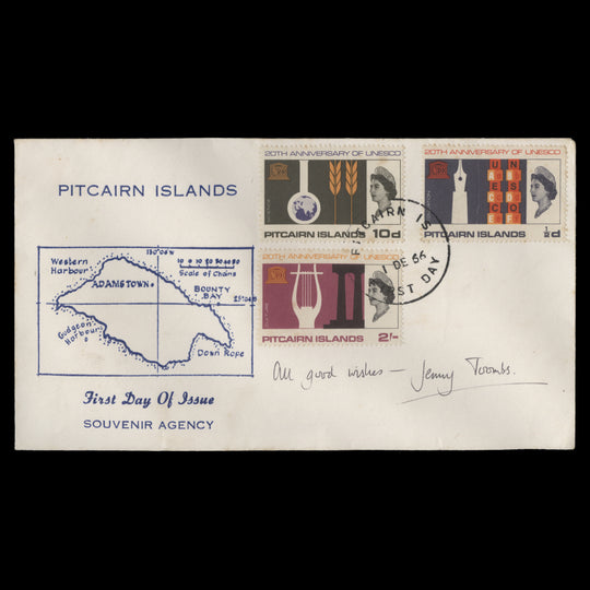 Pitcairn Islands 1966 UNESCO Anniversary first day cover signed by Jennifer Toombs