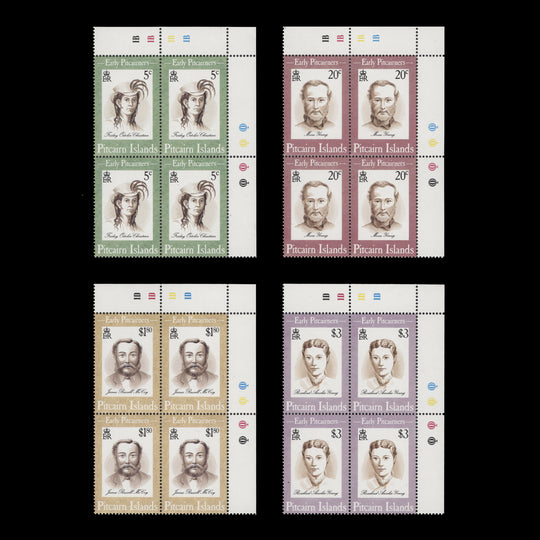Pitcairn Islands 1994 (MNH) Early Pitcairners traffic light/plate blocks
