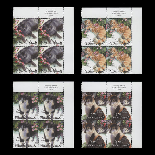 Pitcairn Islands 2002 (MNH) Cats sheet value blocks
