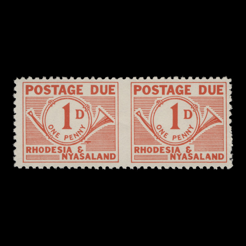Rhodesia & Nyasaland 1961 (Variety) 1d Postage Due pair imperforate between