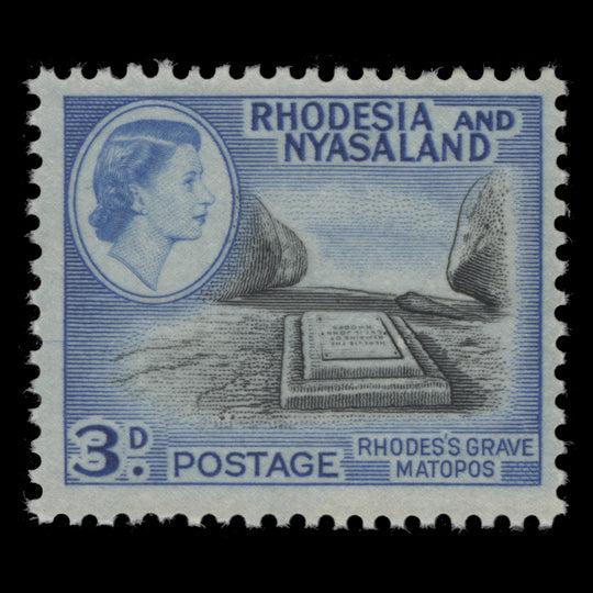 Rhodesia & Nyasaland 1959 (Variety) 3d Rhodes's Grave printed on the gummed side