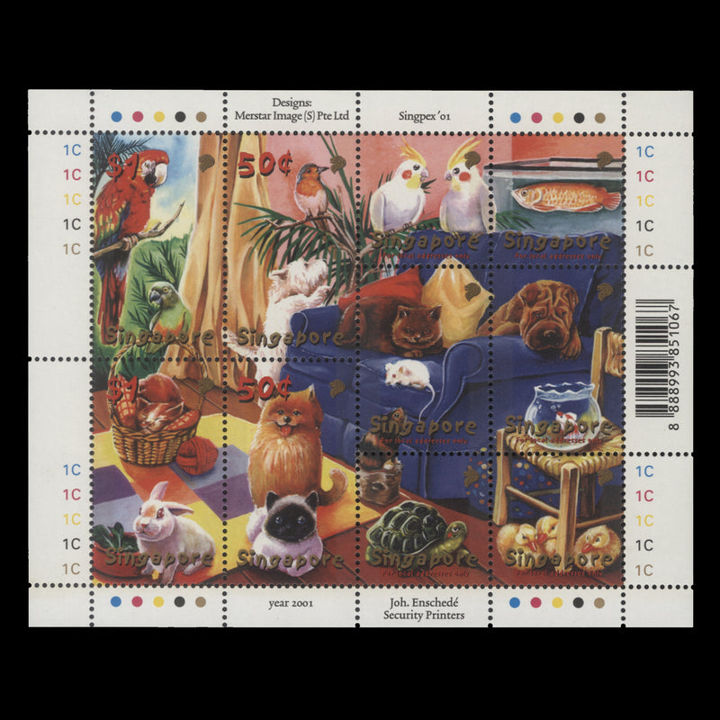 Singapore 2001 (MNH) Stamp Exhibition, Singapore/Pets sheetlet