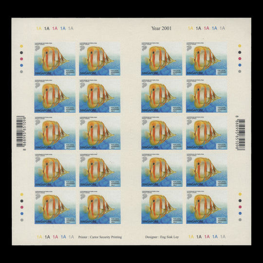 Singapore 2001 (MNH) Copper-Banded Butterflyfish self-adhesive sheetlet
