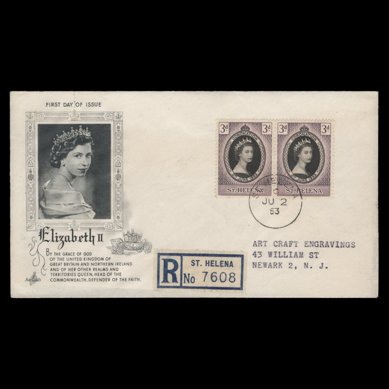 Saint Helena 1953 (FDC) 3d Coronation pair