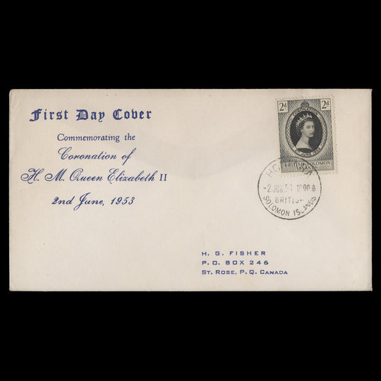 Solomon Islands 1953 (FDC) 2d Coronation, HONIARA