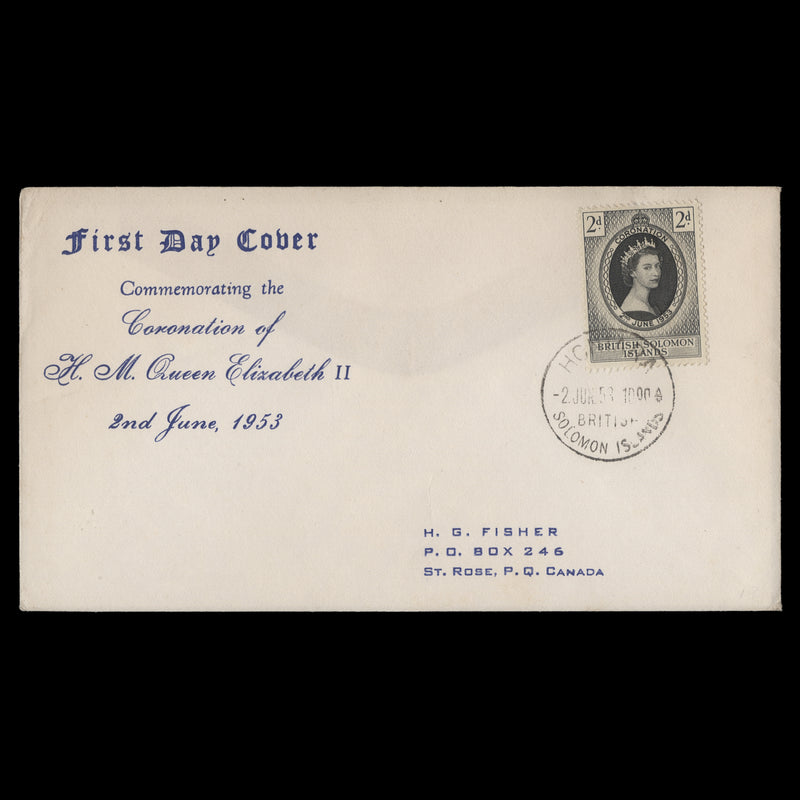 Solomon Islands 1953 (FDC) 2d Coronation, HONIARA