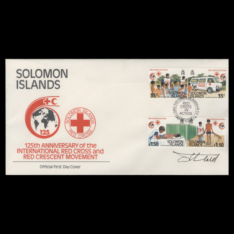Solomon Islands 1989 Red Cross Anniversary first day cover signed by designer