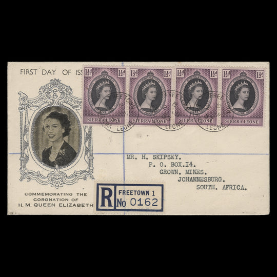 Sierra Leone 1953 (FDC) 1½d Coronation strip, FREETOWN B