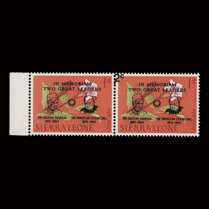 Sierra Leone 1965 (Variety) 2c/1c Jina-Gbo pair with surcharge missing from one