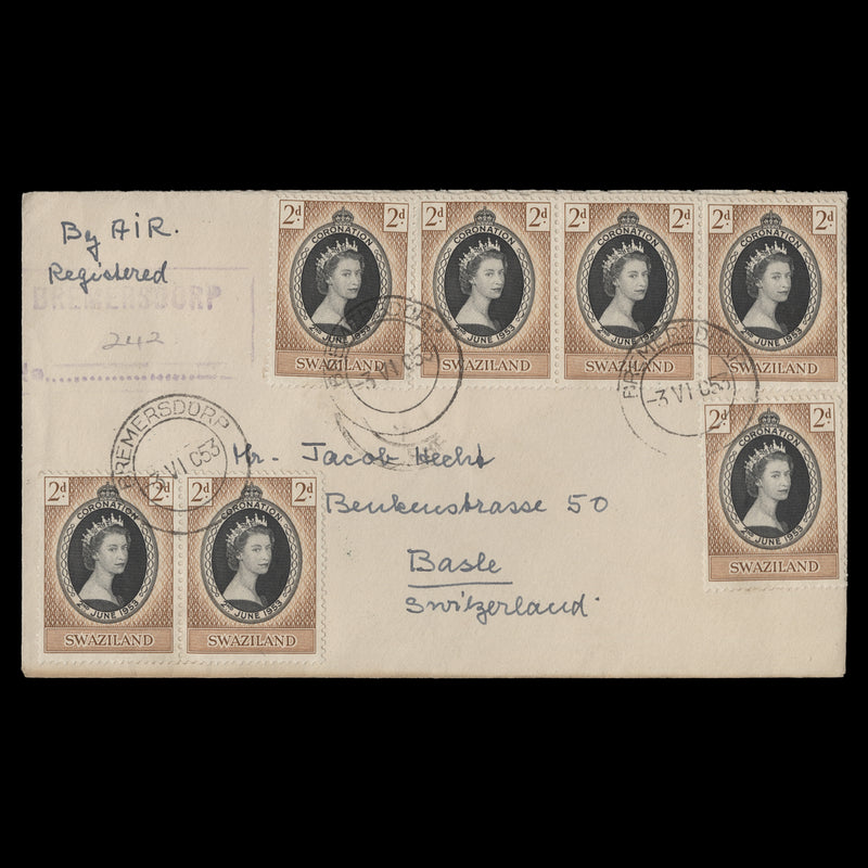 Swaziland 1953 (FDC) 2d Coronation strip and singles, BREMERSDORP