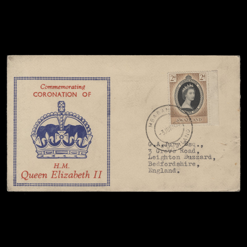 Swaziland 1953 (FDC) 2d Coronation, MBABANE