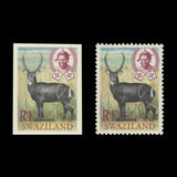 Swaziland 1969 R1 Waterbuck imperf proof on presentation card