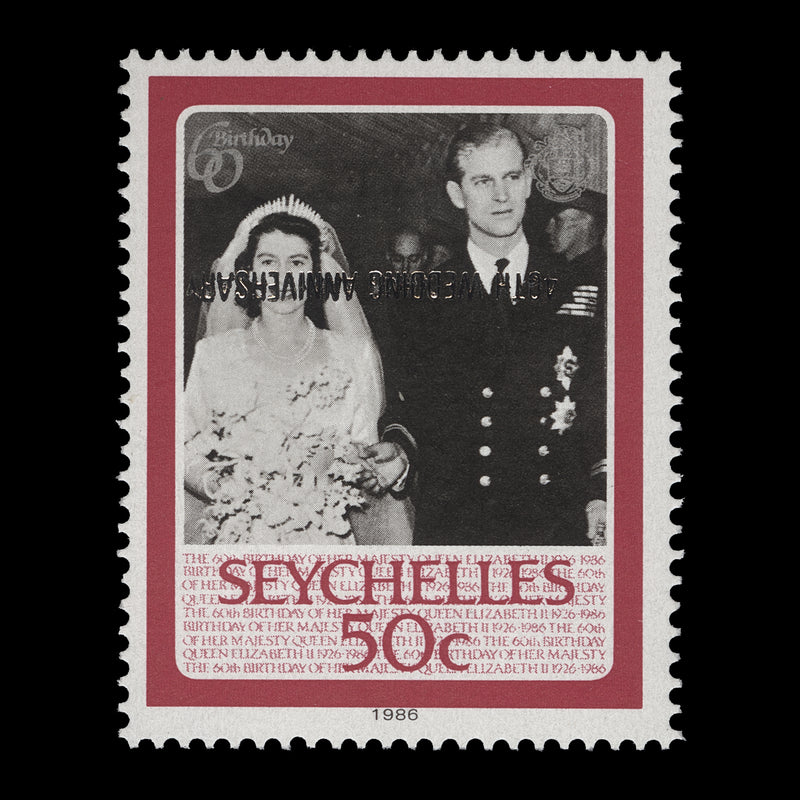 Seychelles 1987 (Variety) 50c Royal Ruby Wedding with inverted overprint