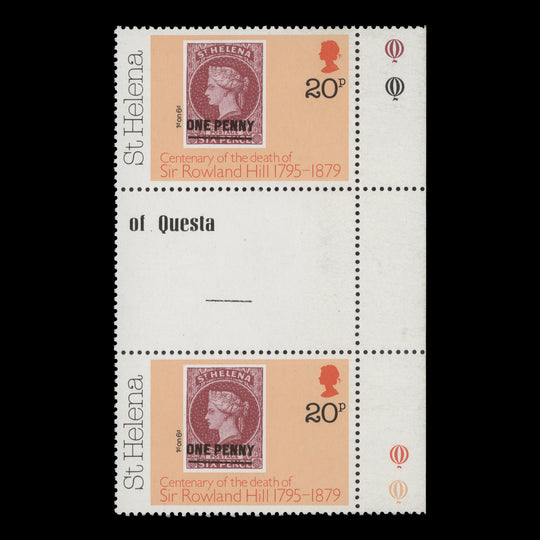 Saint Helena 1979 (Variety) 20p Rowland Hill gutter pair with watermark to right