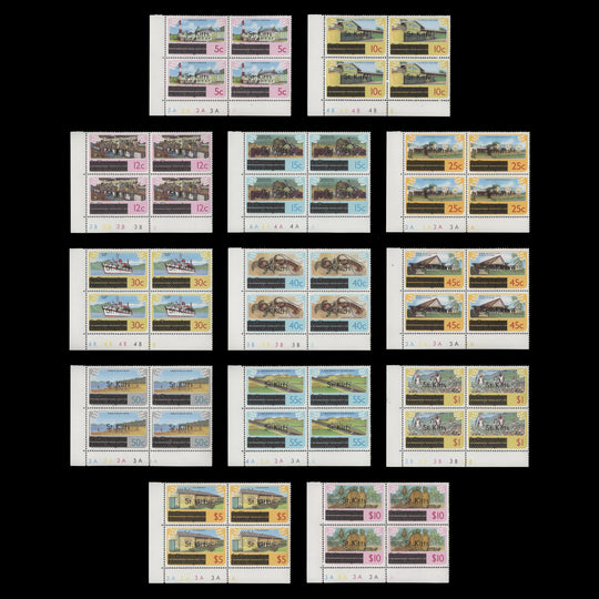 Saint Kitts 1980 (MNH) Provisionals plate blocks, sideways watermark