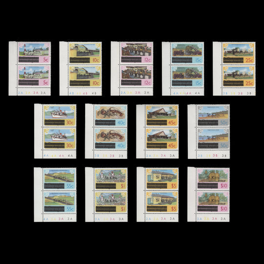 Saint Kitts 1980 (MNH) Provisionals plate pairs, sideways watermark