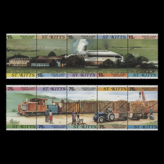 Saint Kitts 1987 (MNH) Sugar Cane Industry strips