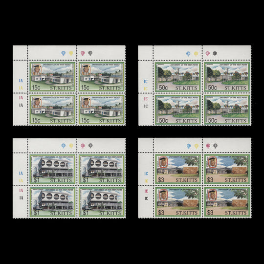 Saint Kitts 1991 (MNH) West Indies University Anniversary plate blocks