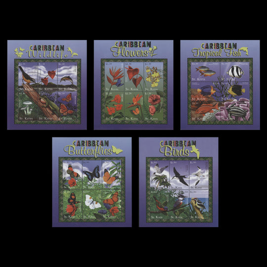 Saint Kitts 2001 (MNH) Caribbean Flora & Fauna sheetlets