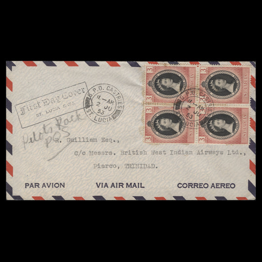 Saint Lucia 1953 Coronation first day cover, CASTRIES