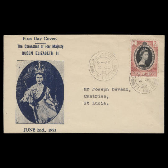 Saint Lucia 1953 Coronation first day cover, CASTRIES