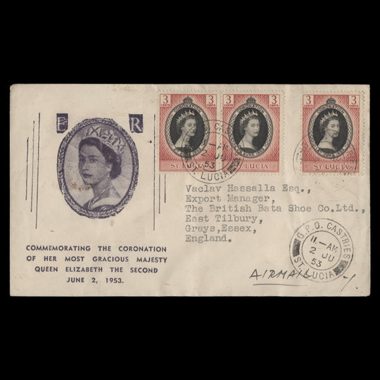 Saint Lucia 1953 Coronation first day cover, CASTRIES