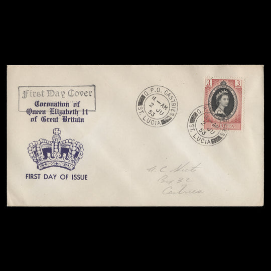 Saint Lucia 1953 Coronation first day cover, CASTRIES