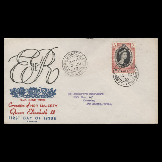 Saint Lucia 1953 Coronation first day cover, CASTRIES