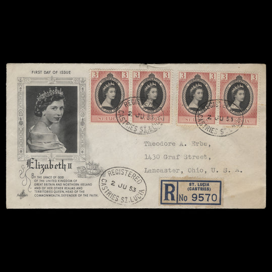 Saint Lucia 1953 Coronation first day cover, CASTRIES