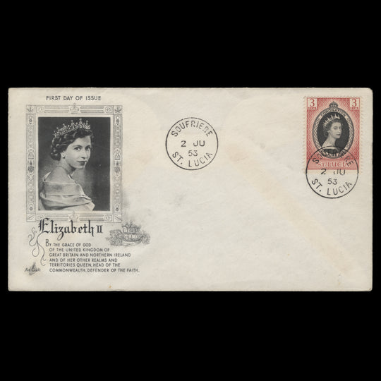 Saint Lucia 1953 Coronation first day cover, SOUFRIERE