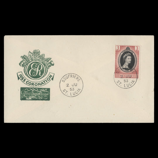 Saint Lucia 1953 Coronation first day cover, SOUFRIERE