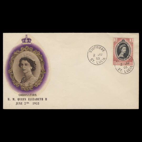 Saint Lucia 1953 Coronation first day cover, SOUFRIERE