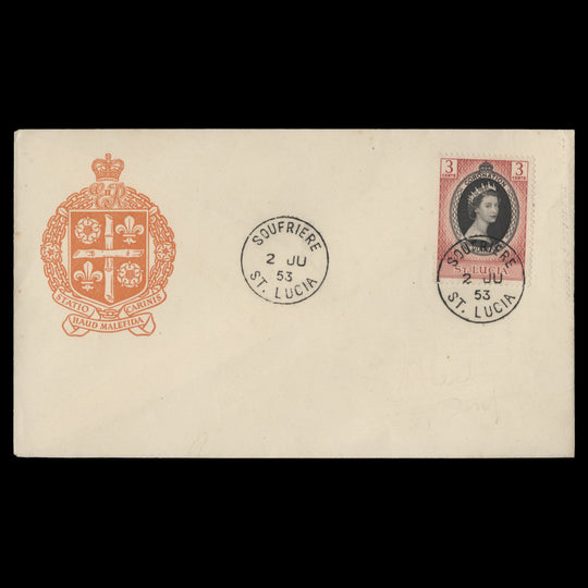 Saint Lucia 1953 Coronation first day cover, SOUFRIERE