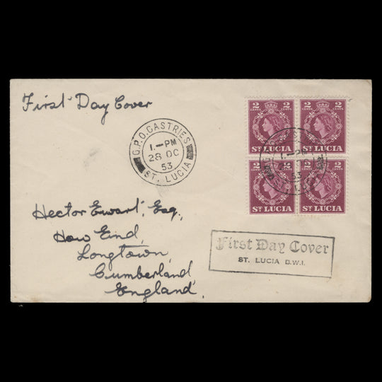 Saint Lucia 1953 Definitive first day cover, CASTRIES