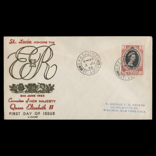 Saint Lucia 1953 (FDC) 3c Coronation, CASTRIES