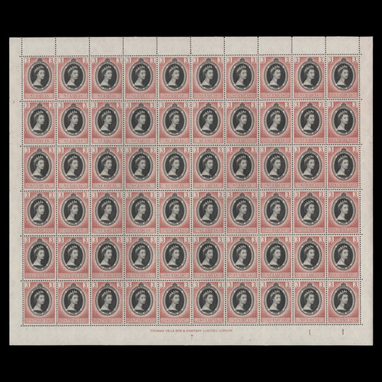 Saint Lucia 1953 (MNH) 3c Coronation plate 1–1 sheet of 60 stamps