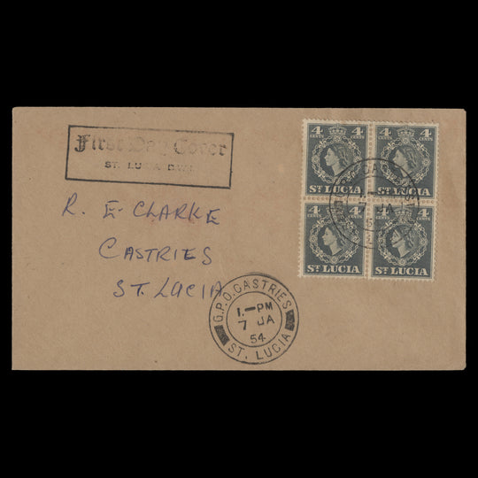 Saint Lucia 1954 Definitive first day cover, CASTRIES