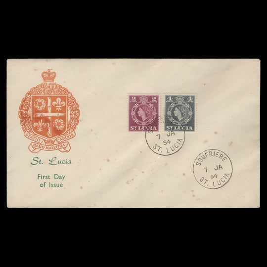 Saint Lucia 1954 Definitive first day cover, SOUFRIERE