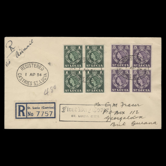 Saint Lucia 1954 Definitives first day cover, CASTRIES