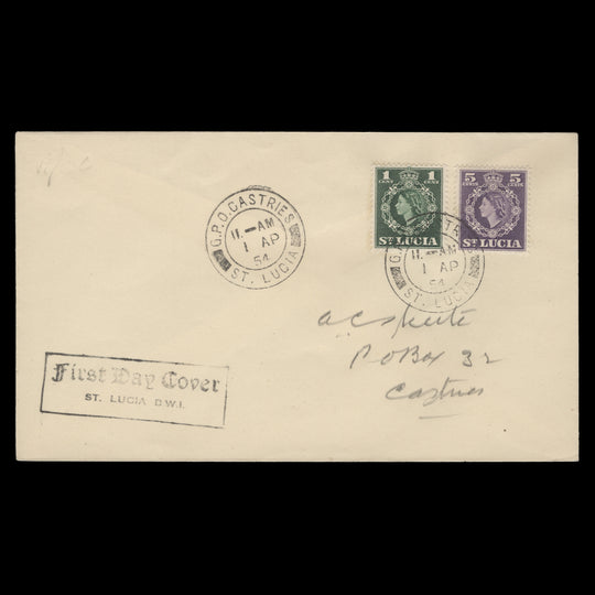Saint Lucia 1954 Definitives first day cover, CASTRIES